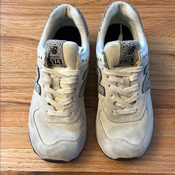 New Balance 574 Cream and animal print Women's Shoes - Picture 6 of 11